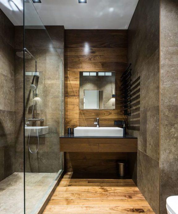 Piastrelle in legno e pietra nello stile di #loft #design #bath