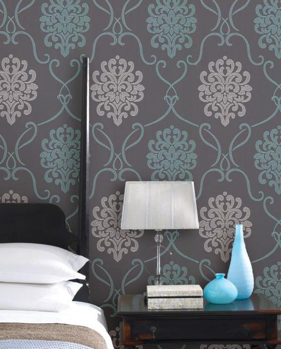Carta da parati grigio-turchese nel design delle camere da letto