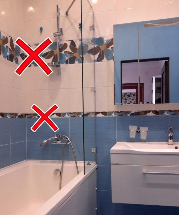 Rifiuto di decorazioni e bordi per un bagno in Krusciov # design-interior