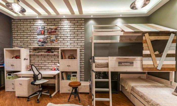 Design delle camere per due ragazzi adolescenti di 14 anni con letto a soppalco