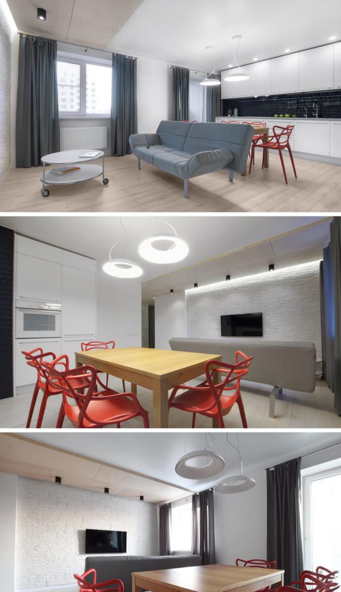 3 foto del design moderno della cucina-soggiorno