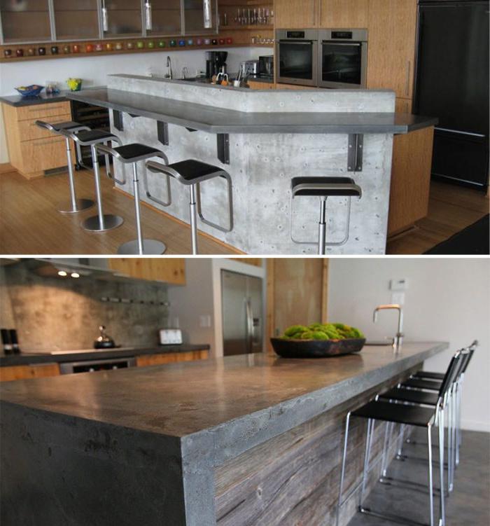 Insolite opzioni di design per banconi in cemento per la cucina