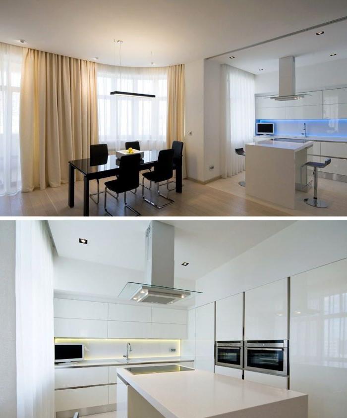 Design della cucina in stile minimalista con soggiorno