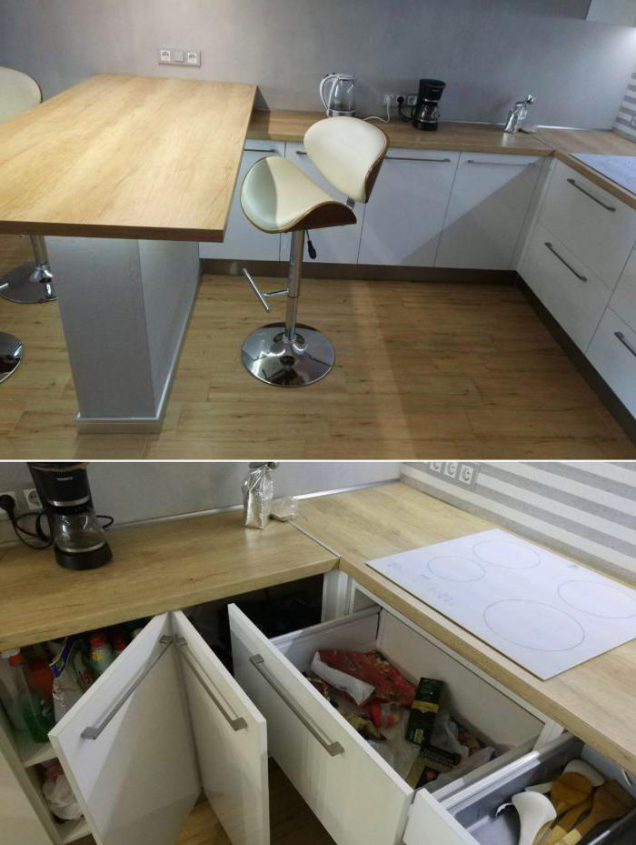 layout della cucina a forma di U con un piano bar