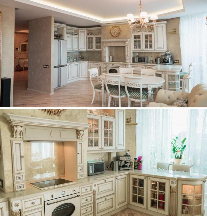 interior design cucina soggiorno in stile classico moderno